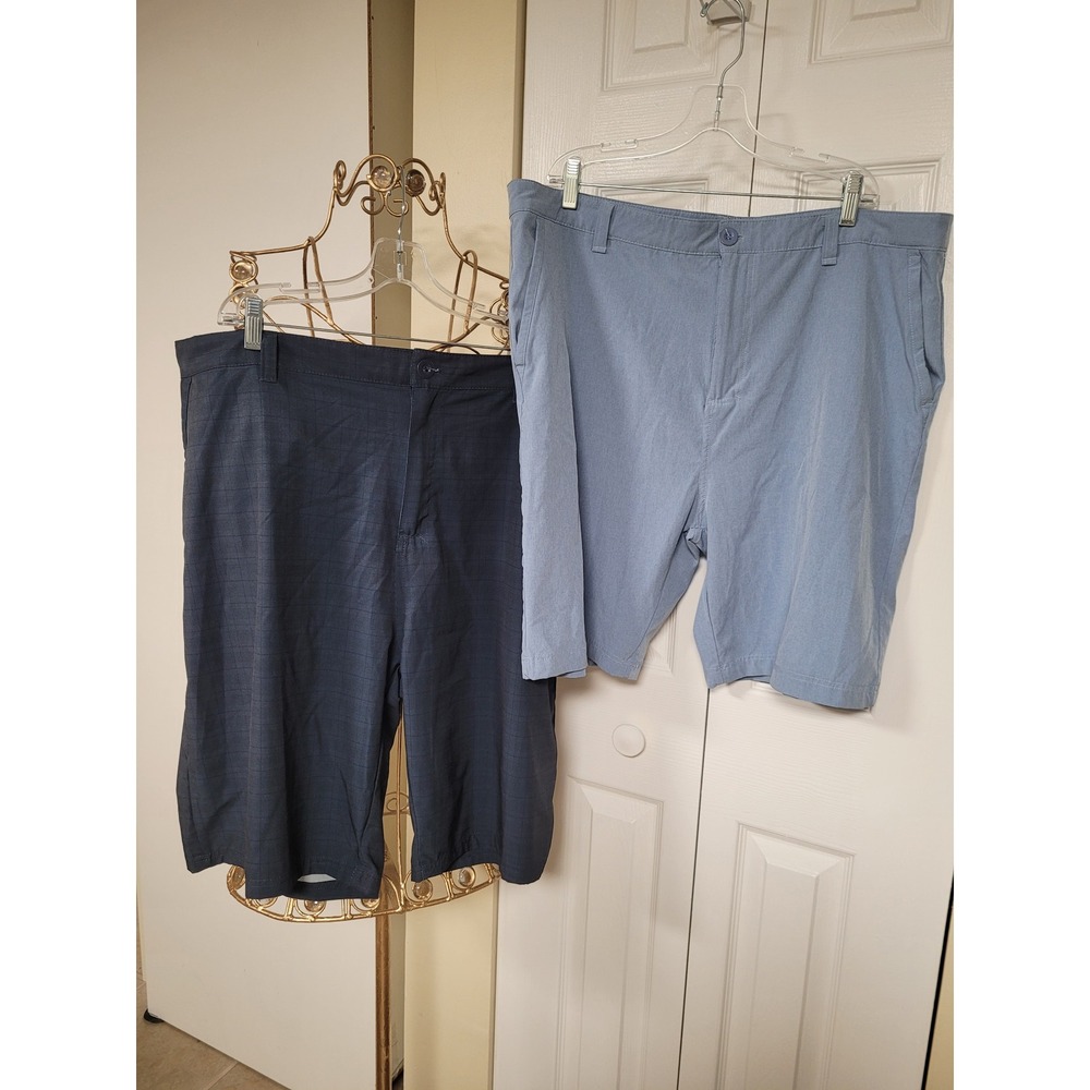 Quiksilver Amphibian Hybrid Shorts Mens 40 Blue Navy Plaid Lot 2 Bermuda Shorts